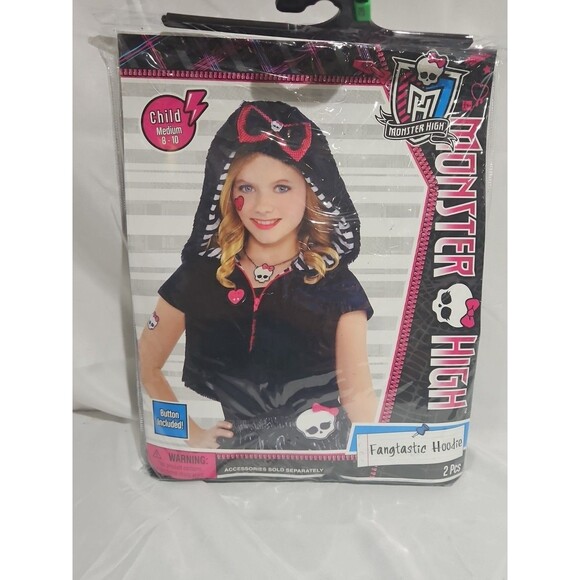 MONSTER HIGH FANGTASTIC HOODIE ZIP VEST BLACK COSTUME With GLOVES CHILD M 8-10 - Picture 9 of 9
